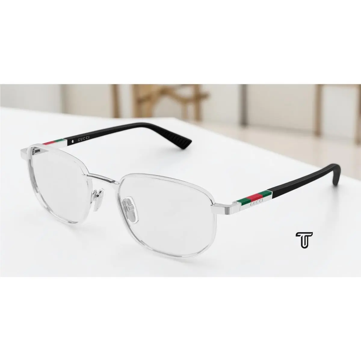 GG2093O 001 Round Panthos Silver Black Demo Lens 53 mm Men`s Eyeglasses by Gucci