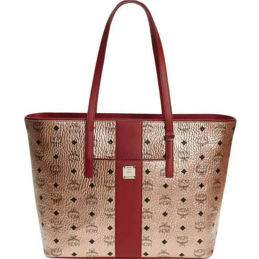 Mcm Champagne Gold Monogram Visetos Canvas Medium Tote Bag MWPBAFO01TC001