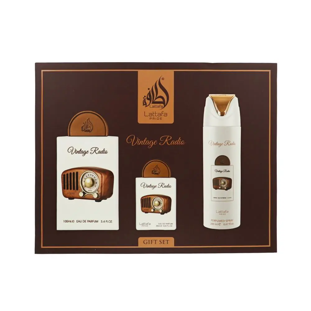 Vintage Radio 3.40 Oz Eau De Parfum Spray by Lattafa Gift Set For Men