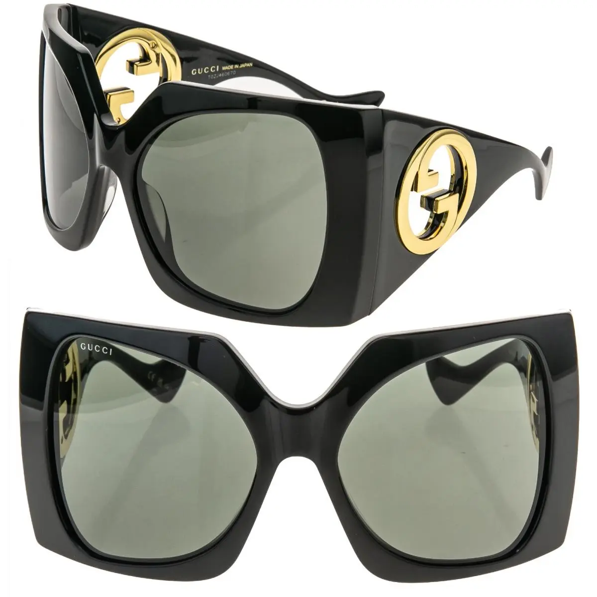 Gucci Gg1255S 1255 Black Gold Logo Oversized Mask Wrap Unisex Sunglasses 001