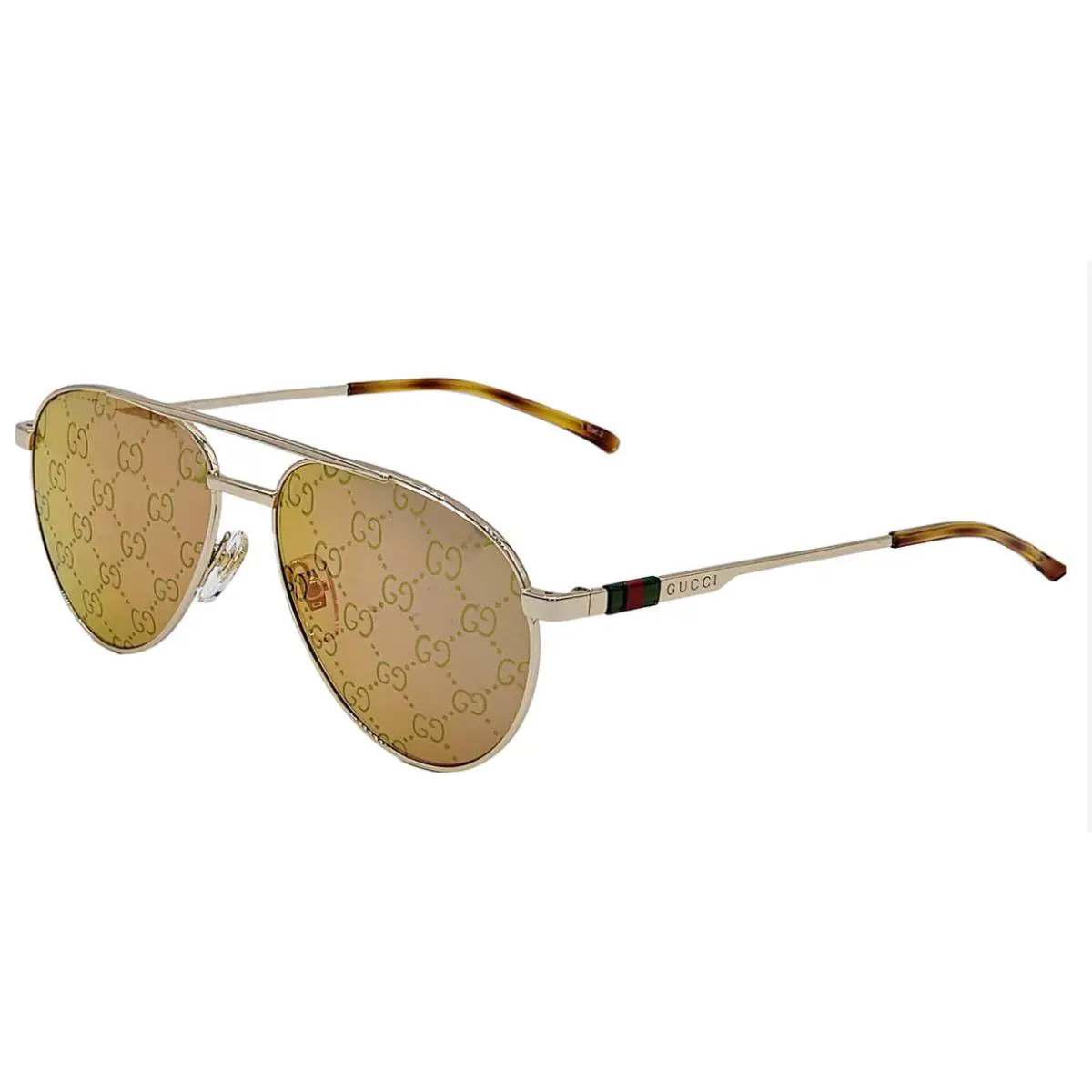 Gucci GG 1679S 002 Aviator Mammogram GG Gold Sunglasses Pink Lenses