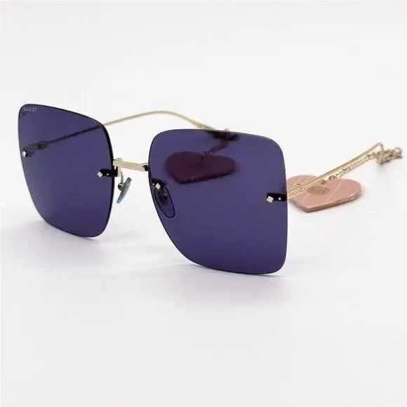 Gucci Sunglasses GG1147S 004 Gold/blue Women Eyewear Gucci Plus Earrings