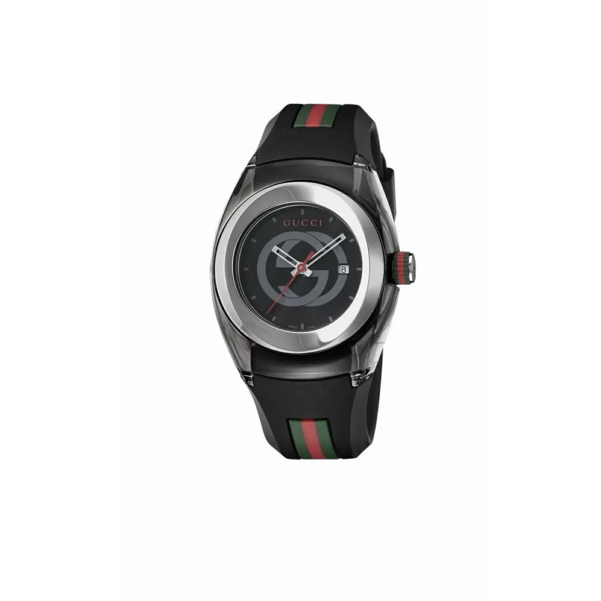 Gucci Sync L Black Dial Rubber Band Women`s Watch - YA137301 - Dial: Gray, Black, Band: Red, Beige, Multicolor, Black, Green, Bezel: Silver