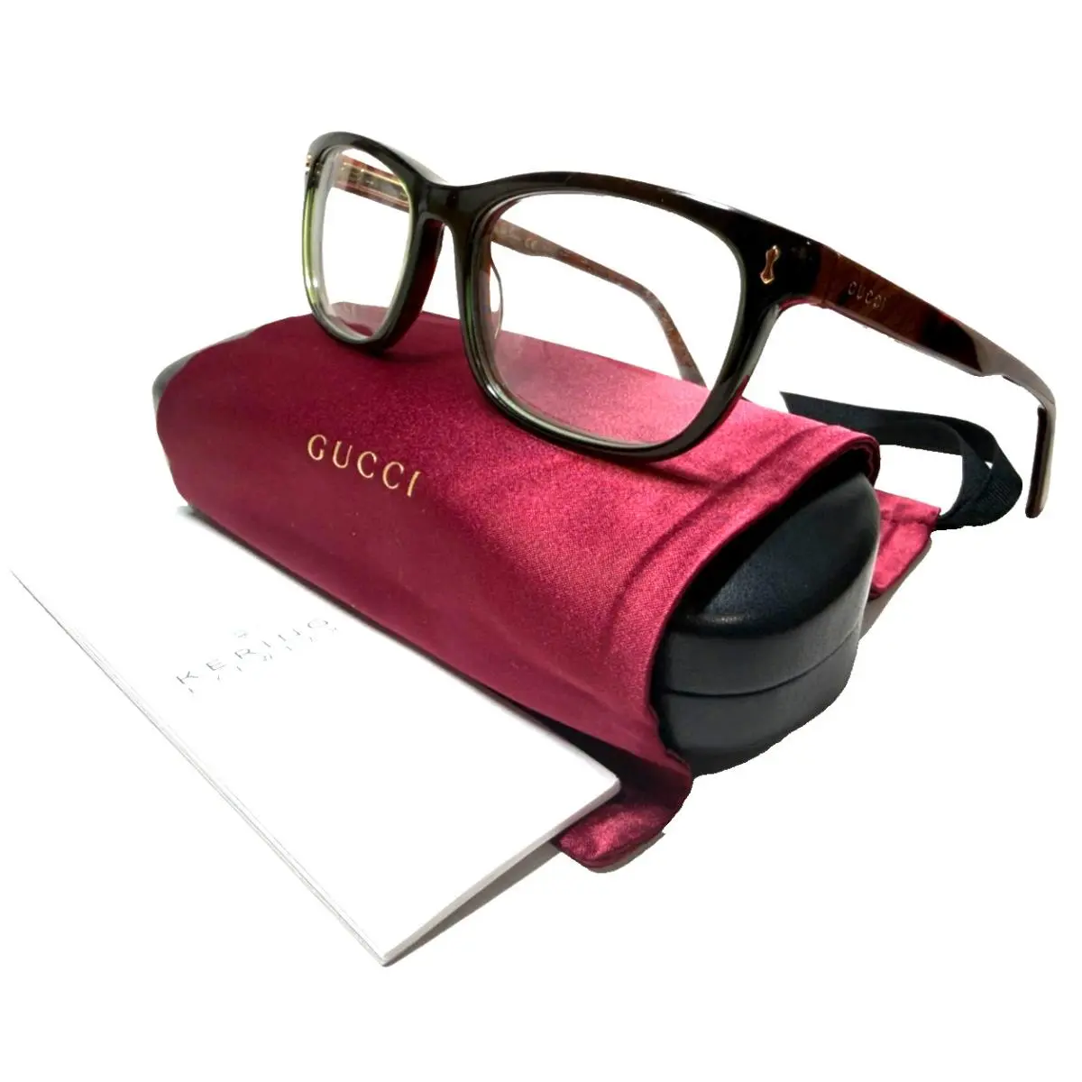 Gucci GG 1046O 006 Polished Wood Brown Green Eyeglasses 55-18 Japan
