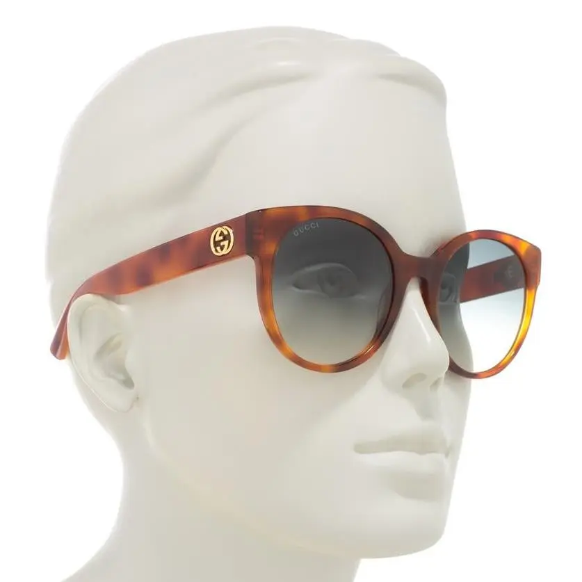Gucci Sunglasses Women`s Round Havana 54mm Brown Gradient Lens Logo Case