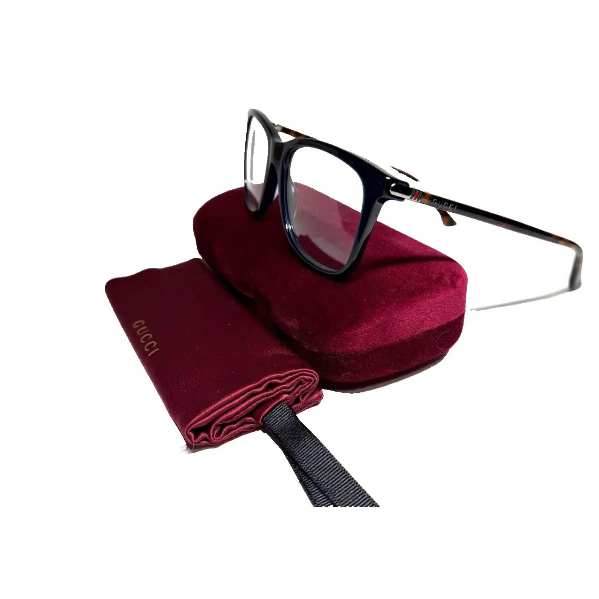 Gucci GG0018O 007 Navy Blue with Havana Temples Eyeglasses Frame 54-18