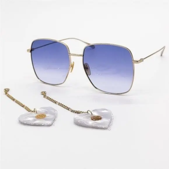 Gucci Sunglasses GG1031S 004 Gold/blue Women Eyewear Gucci Plus Earrings