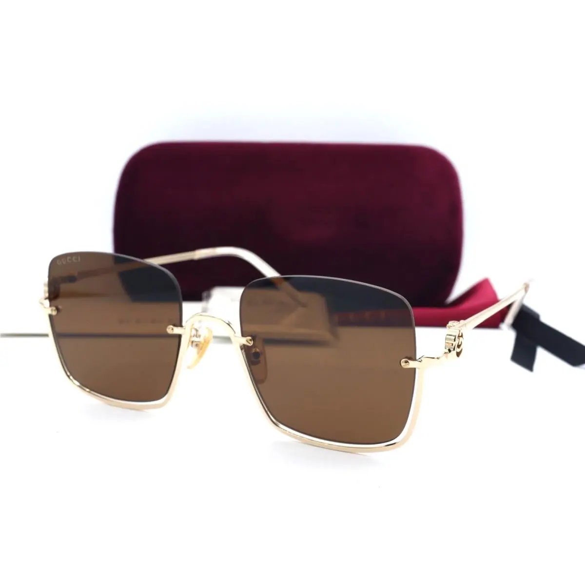 GG 1279S 002 Semi Rimless Gold Sunglasses Brown Lenses by Gucci