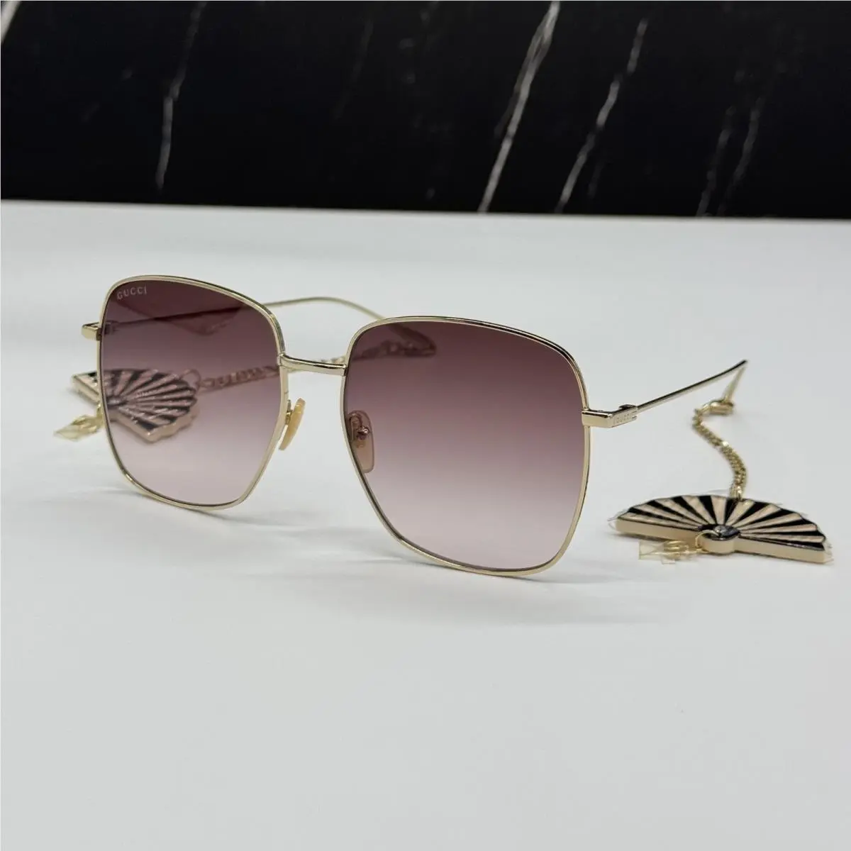 Gucci GG1031S 010 with Earrings Gold Women Gucci Sunglasses Limited Edition