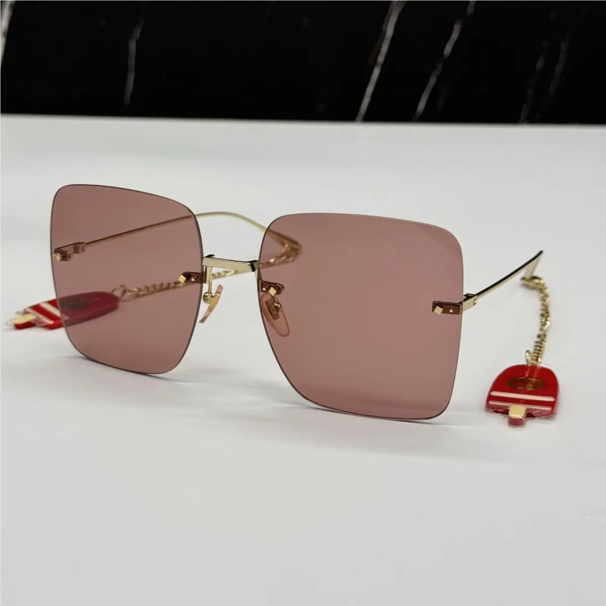 Gucci Sunglasses GG1147S 005 with Earrings Gold Women Eyewear Gucci