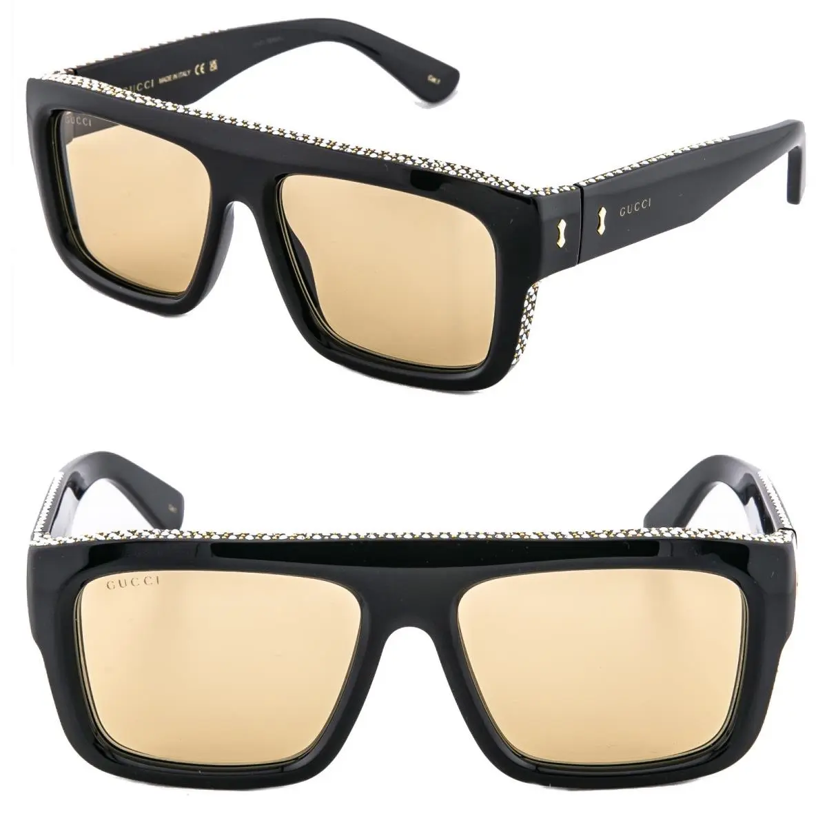 Gucci Hollywood 1461 Black Crystal Rim Bold Oversized Gg1461S 004 Sunglasses