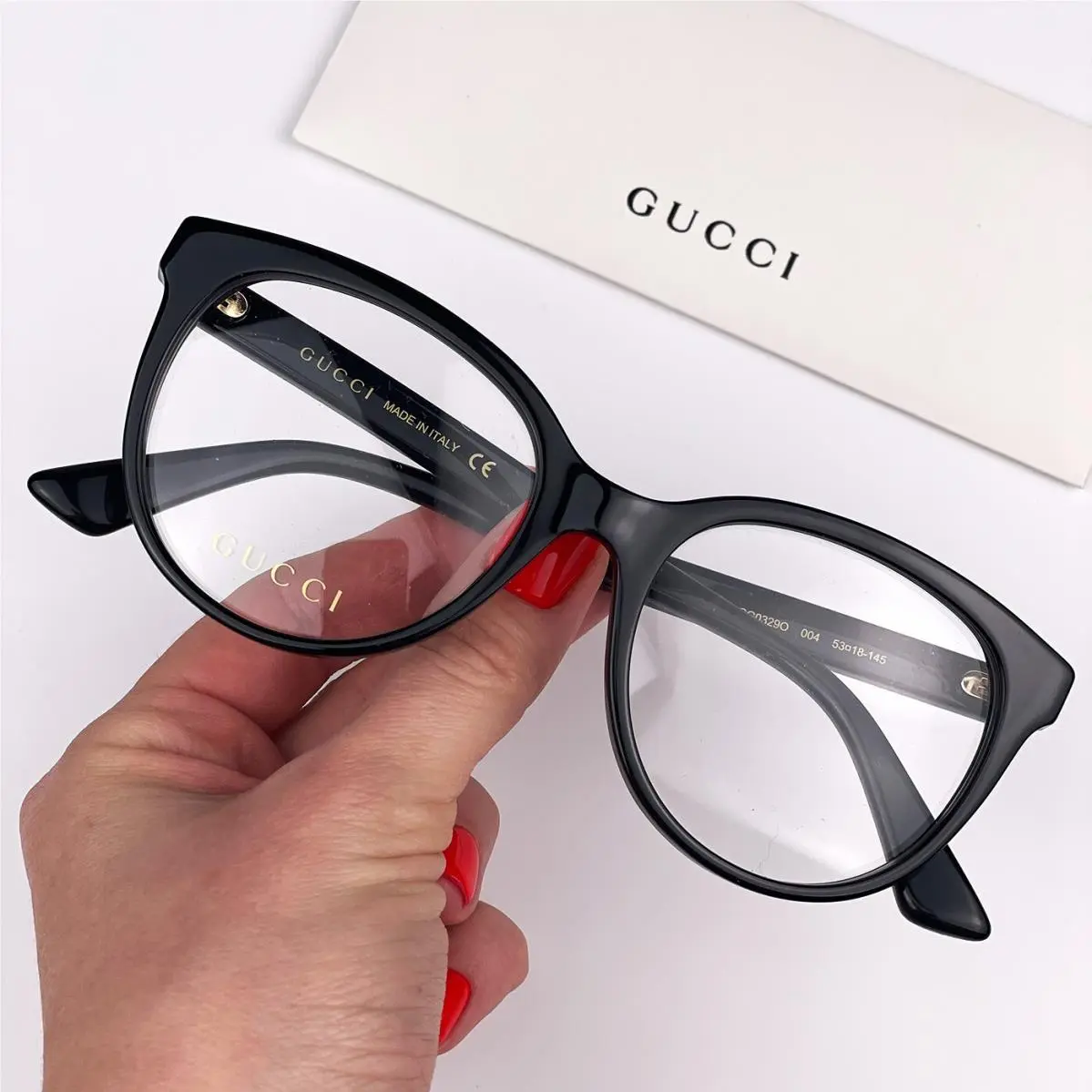 Women Eyeglasses Black Multicolor Demo Round Logo GG0329O 004 by Gucci