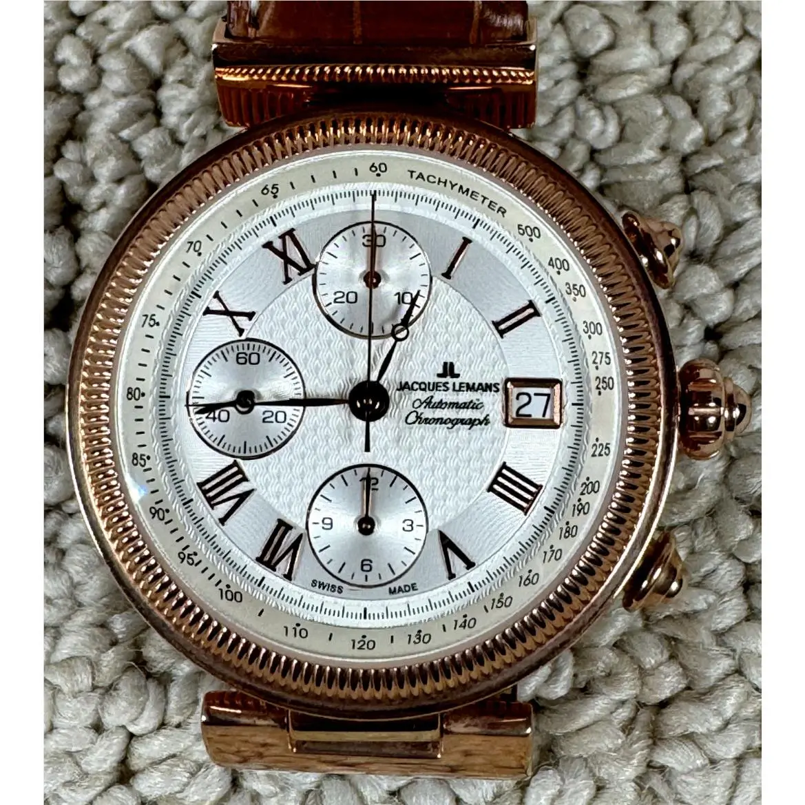 Jacques Lemans Rose Gold Swiss Chronograph Valjoux 7750 Movement Rare Vtg