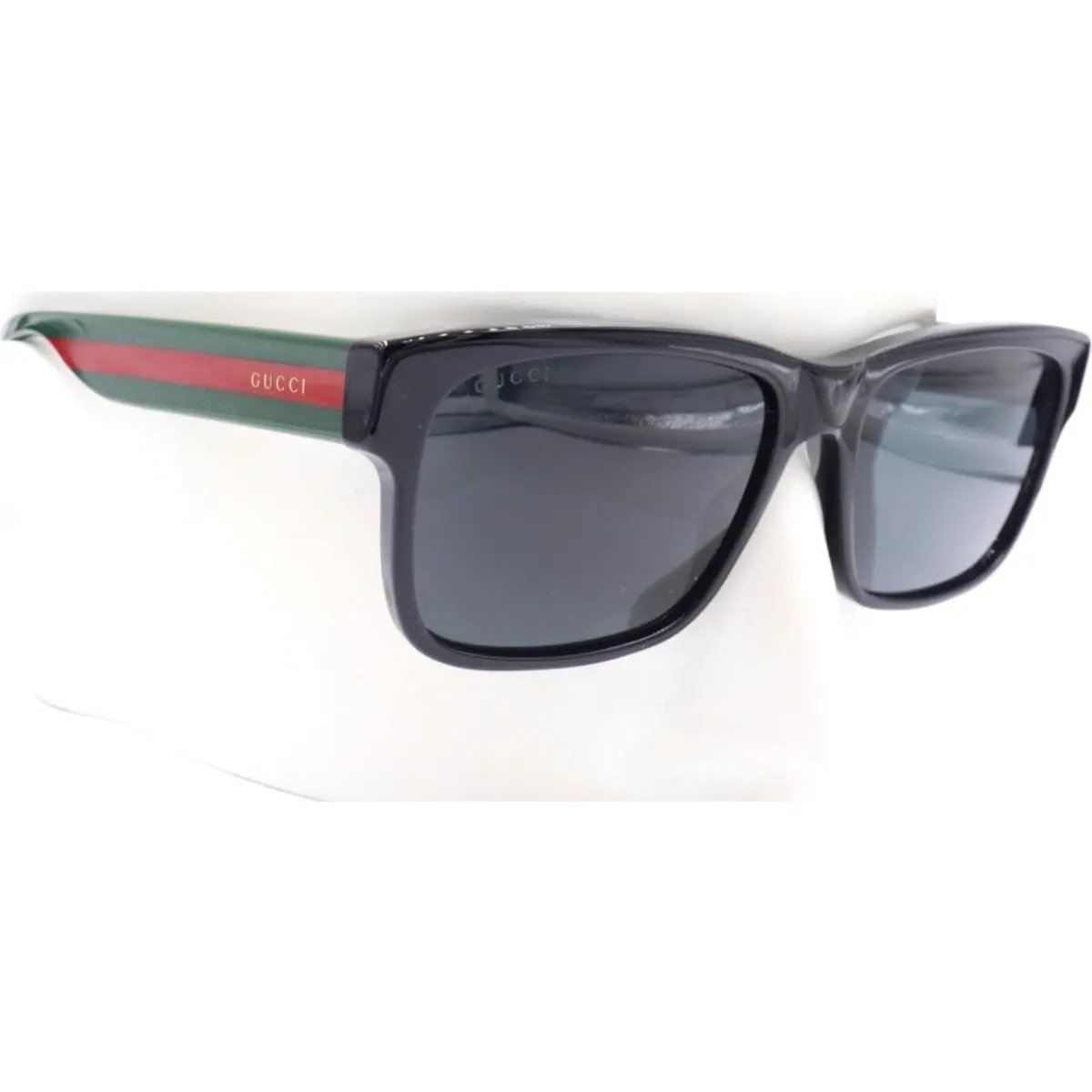 Gucci Square Gloss Black Stripes Gray Sunglasses GG0340S 006 58
