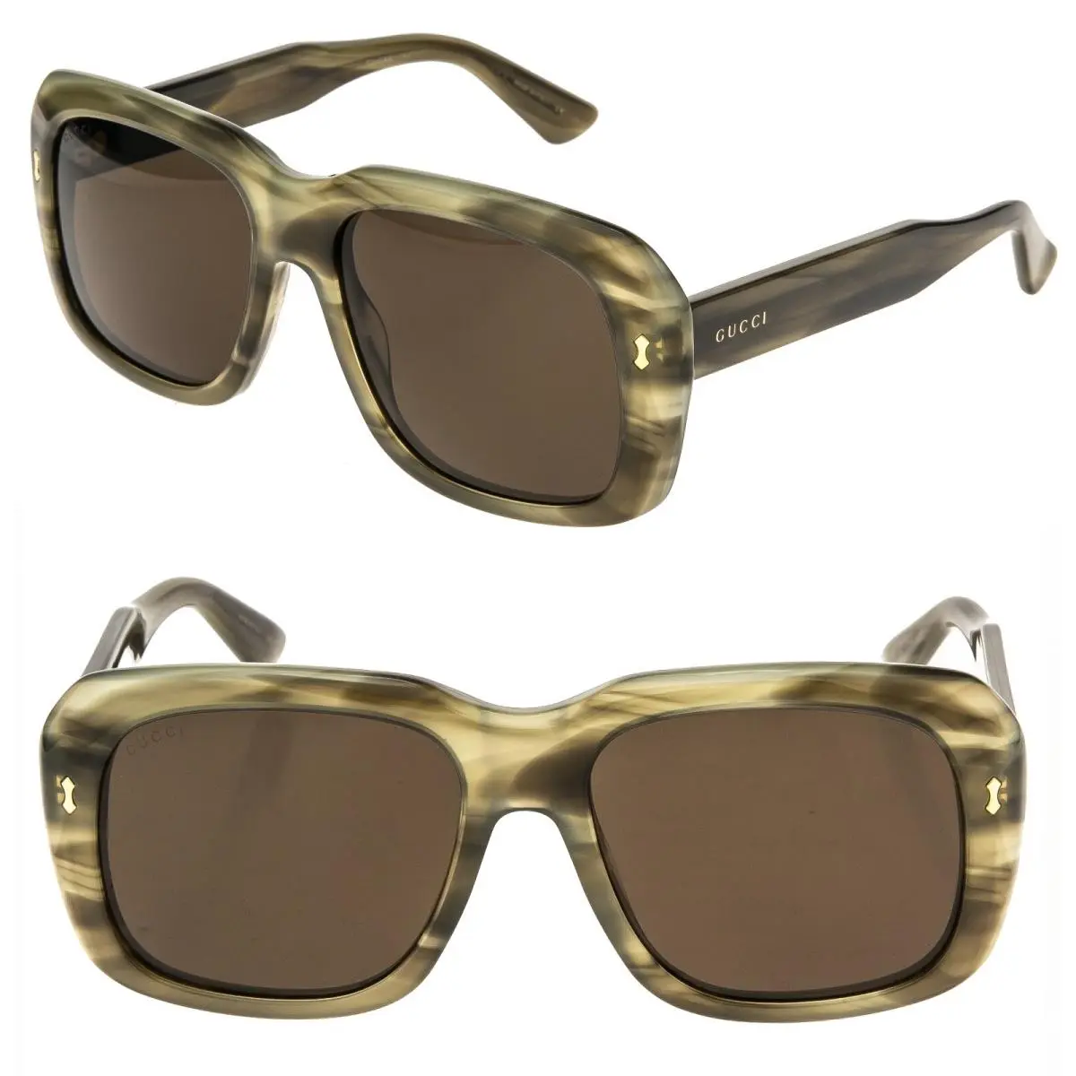Gucci GG0049 0049 Classic Bold Brown Havana Stripe Bold Sunglasses 003 Unisex