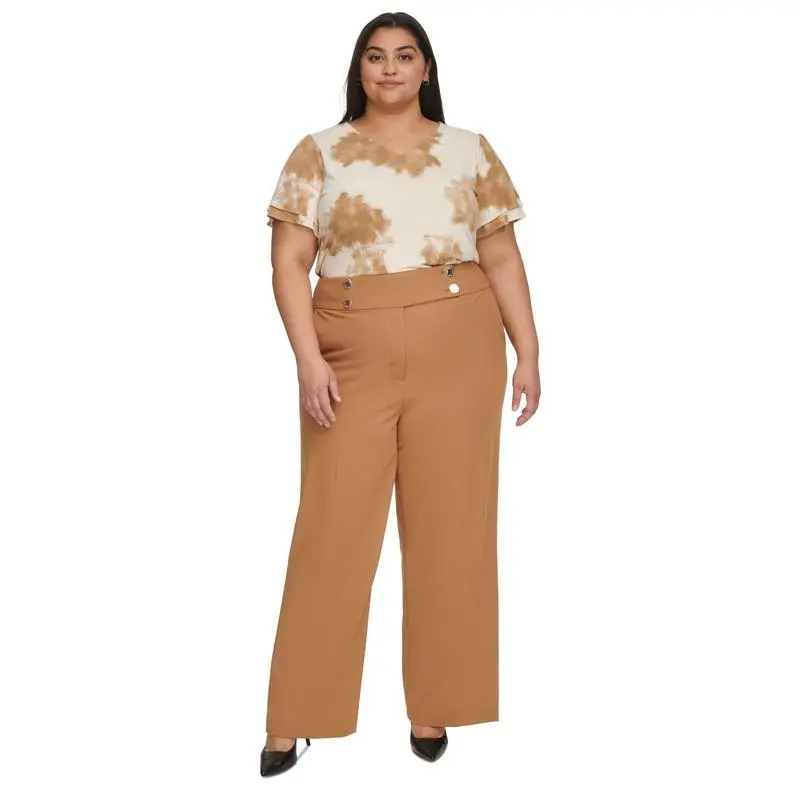 Calvin Klein Women`s Plus Size High-rise Wide-leg Lux Pants