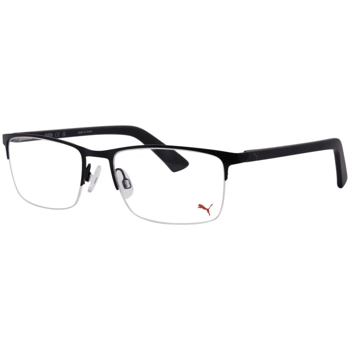 Puma PU0028O 005 Eyeglasses Frame Men`s Black Semi Rim Rectangle Shape 56mm