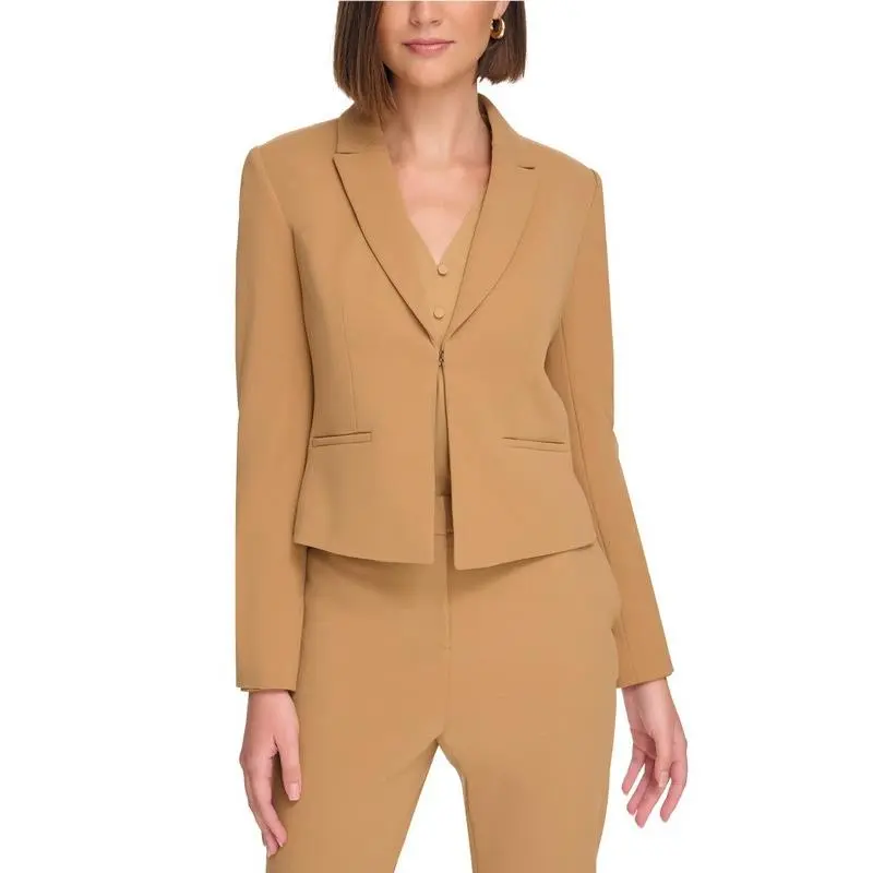 Calvin Klein Women`s Petite Scuba-crepe Open-front Jacket Luggage 10P