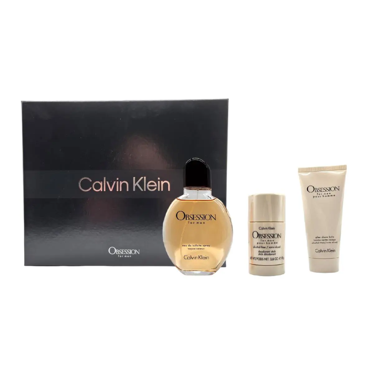 Calvin Klein Obsession For Men 3 PC Set: 4.2oz Edt + 3.3oz A/s Balm + 2.6oz Deo