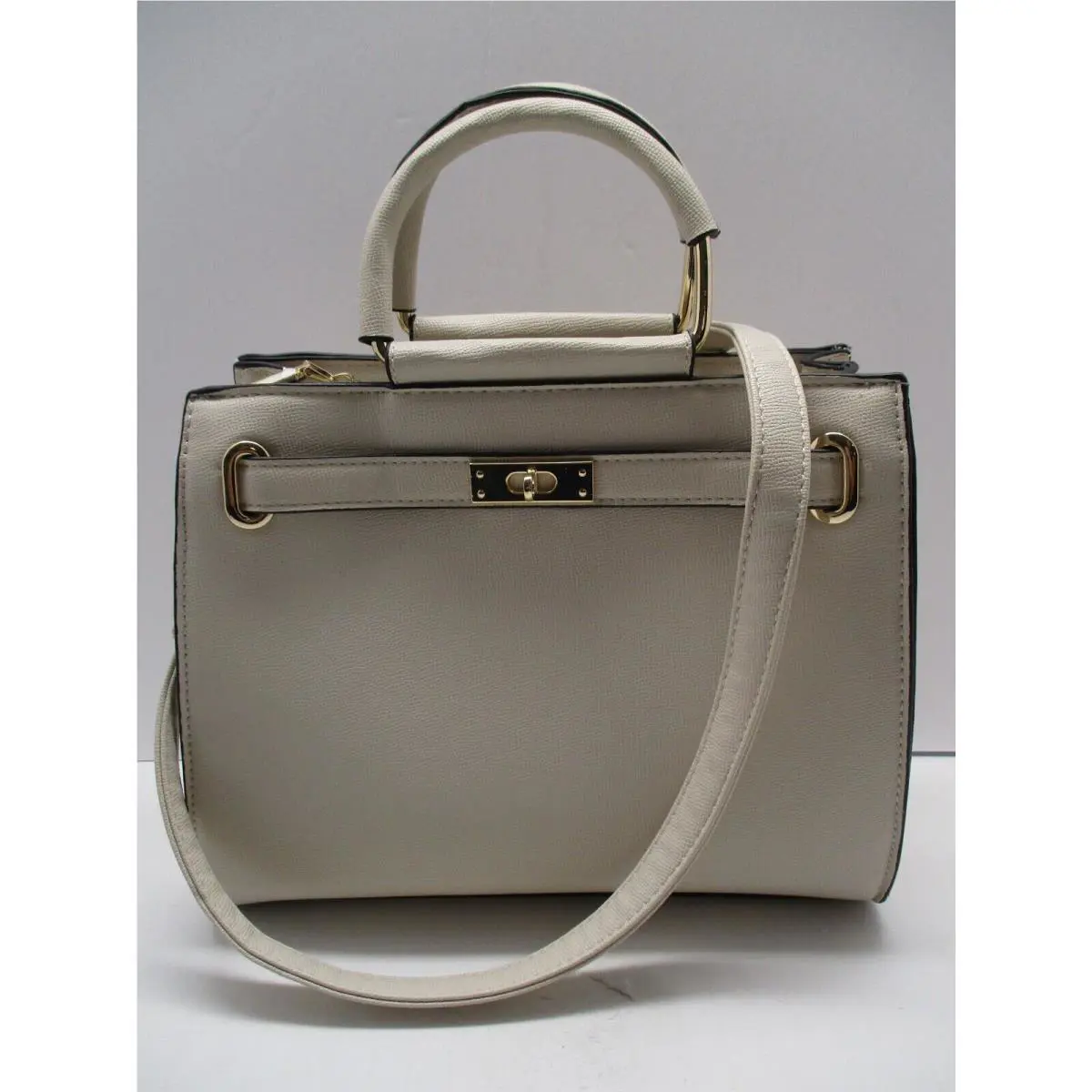 Calvin Klein Satchel Audrey Ivory Pebble Leather Convertible Crossbody Top-zip