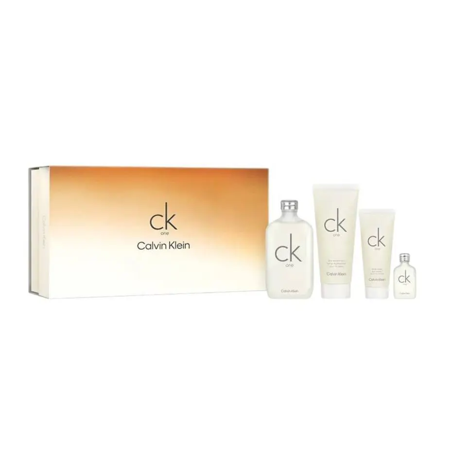 Calvin Klein CK One 4pc Set 6.7oz Edt + 6.7oz Lotion + 3.3oz Body Wash + .5oz Mini Splash