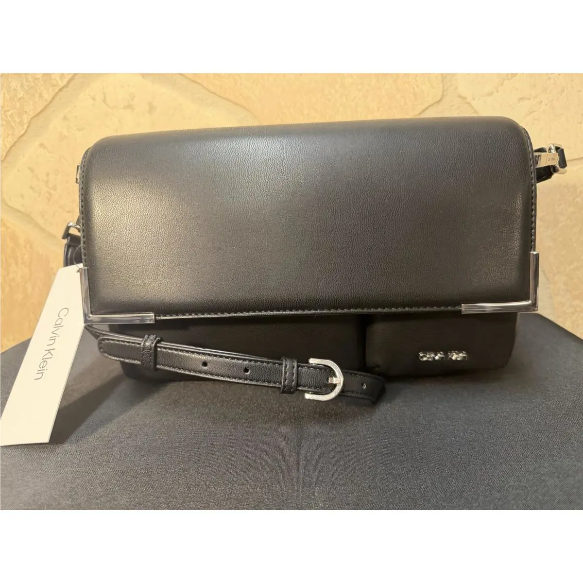 Calvin Klein Mica Organizational Flap Demi Shoulder Bag Crossbody Black/silver