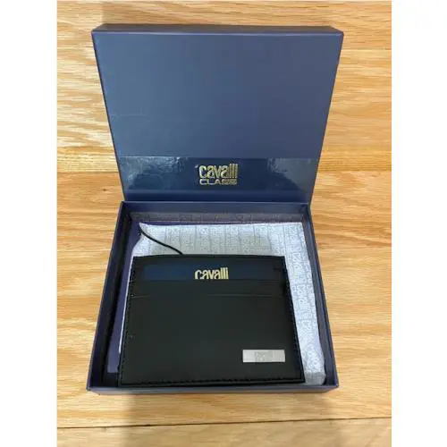 Roberto Cavalli Black Slot Credit Card Holder Gift Box Included Size X/small