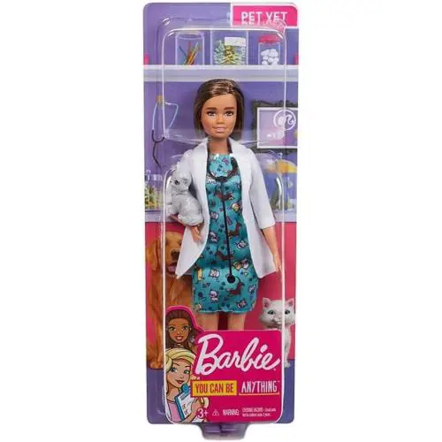 Barbie Pet Vet Fashion Doll Brunette with Medical Coat Kitten Patient