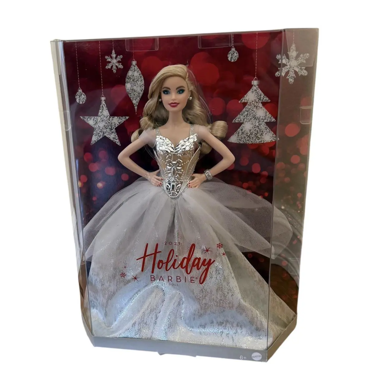 2021 Holiday Barbie Signature Doll Caucasian Blonde Hair Silver White Gown
