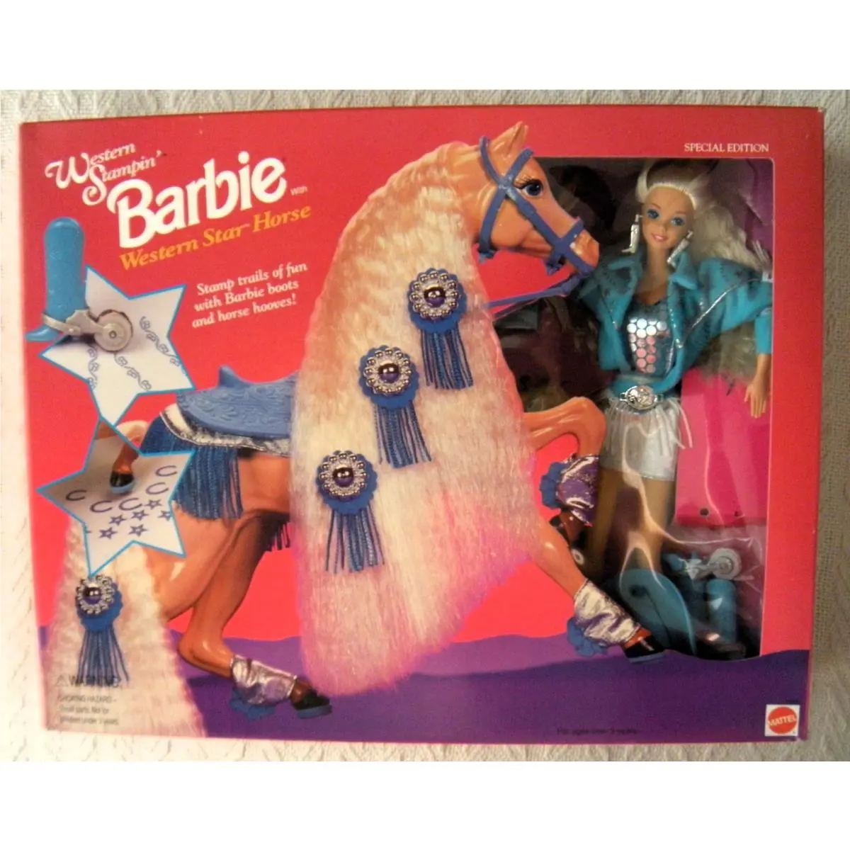 Vintage 1993 Western Stampin Barbie with Western Star Horse Nrfb Mattel 11020