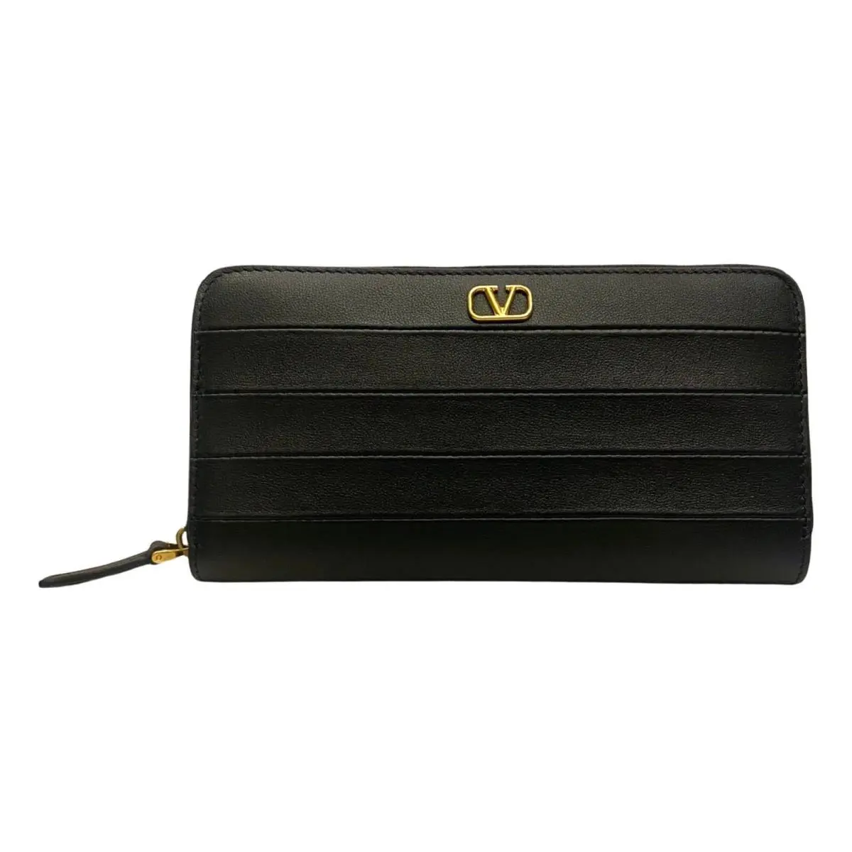 Valentino Garavani Diary Lines Black Grain Leather Zip-around Long Wallet
