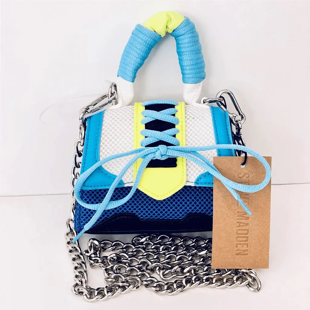 Gorgeous Bdorra Navy Blue Silver Chain Crossbody Mini Bag by Steve Madden