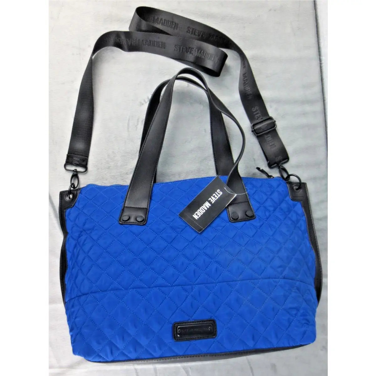 Steve Madden Blue Quilted Weekender Travel Tote Carry-on Overnight Bag P5