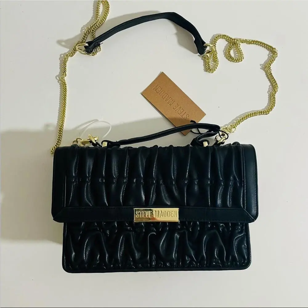 Steven Madden Crossbody Bag Bluciana Black Removable Shoulder Strap Leather