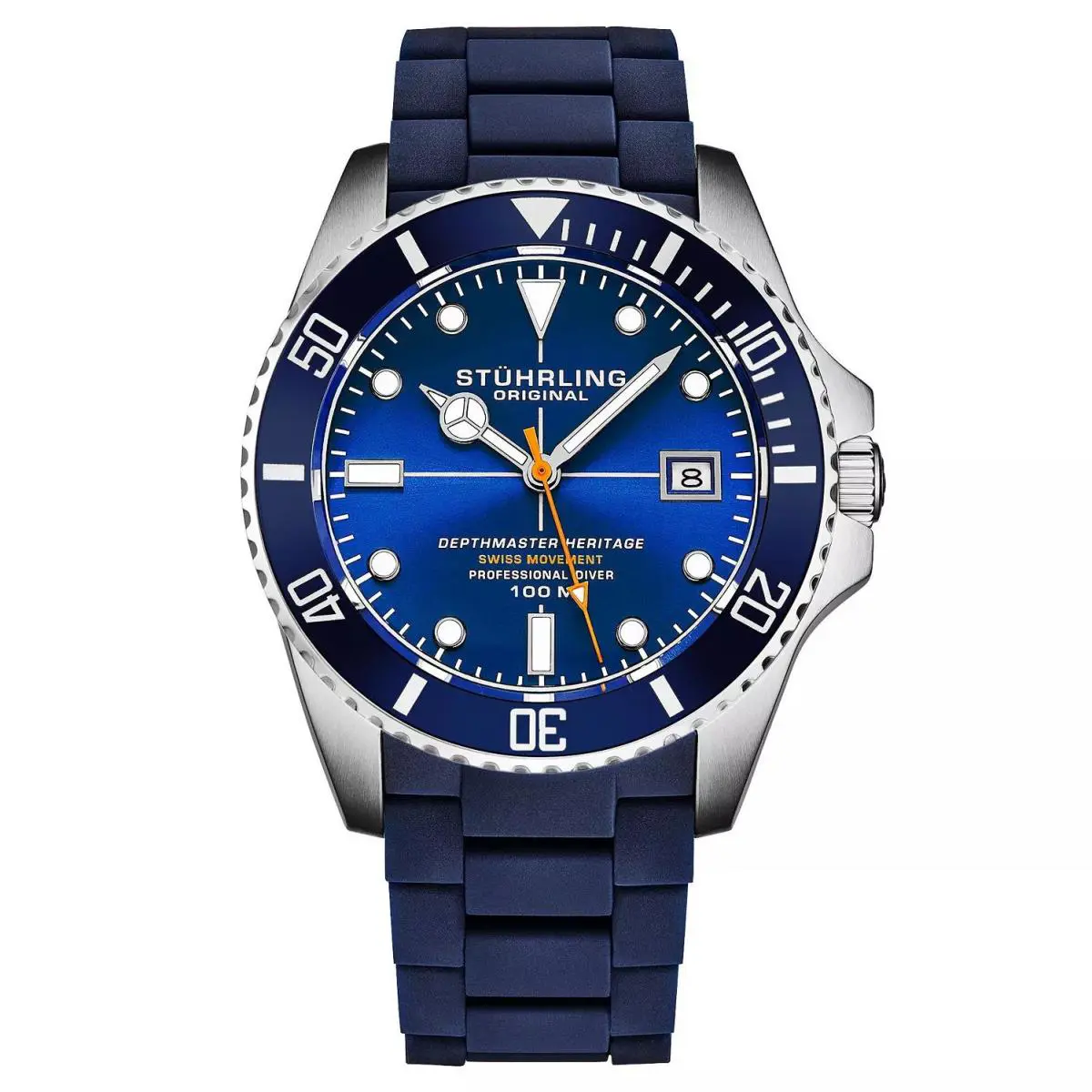 Stuhrling 4087 4 Depthmaster Blue Dial Blue Silicone Strap Mens Watch by Stührling