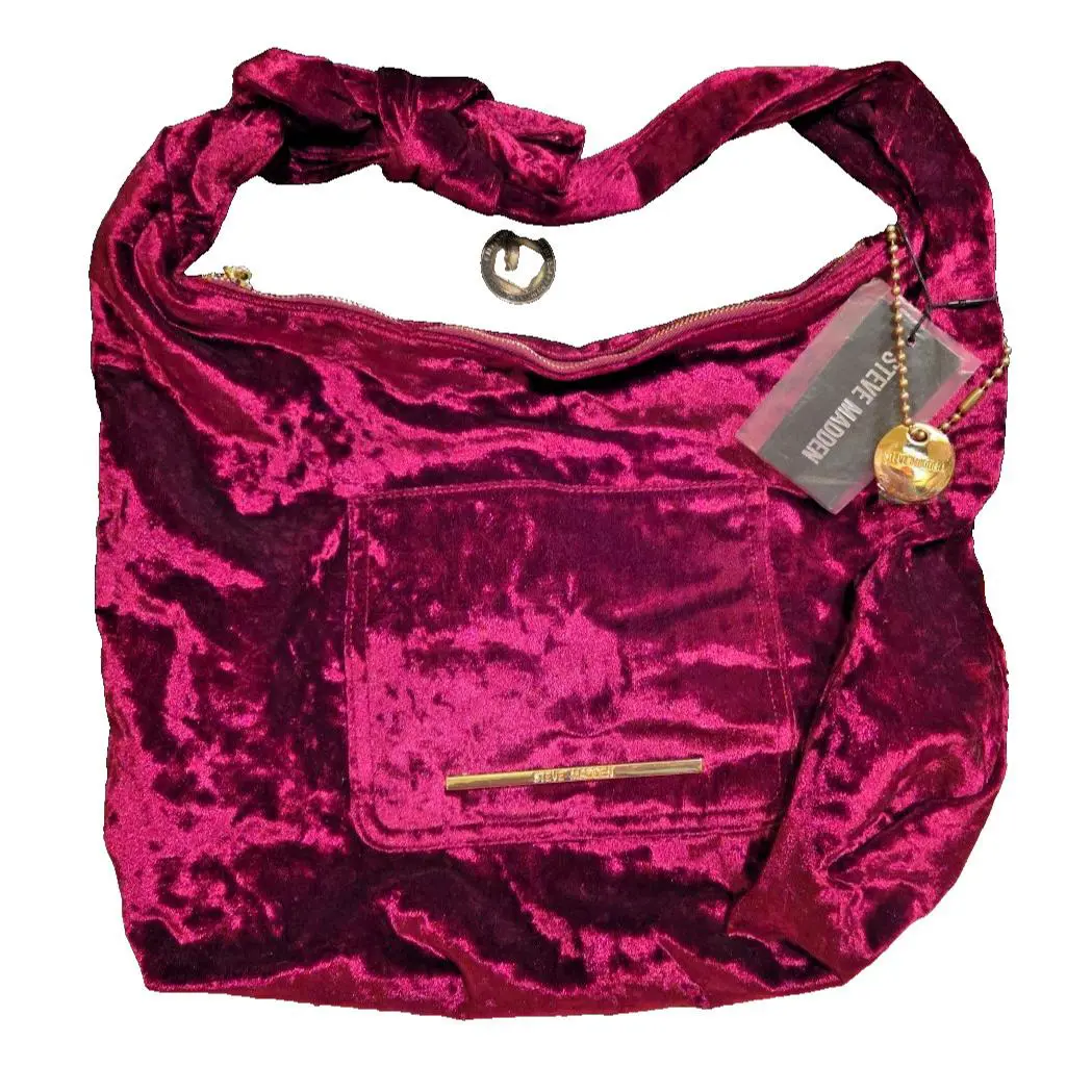 Steve Madden Pink Crushed Velvet Hobo Bow Shoulder Bag
