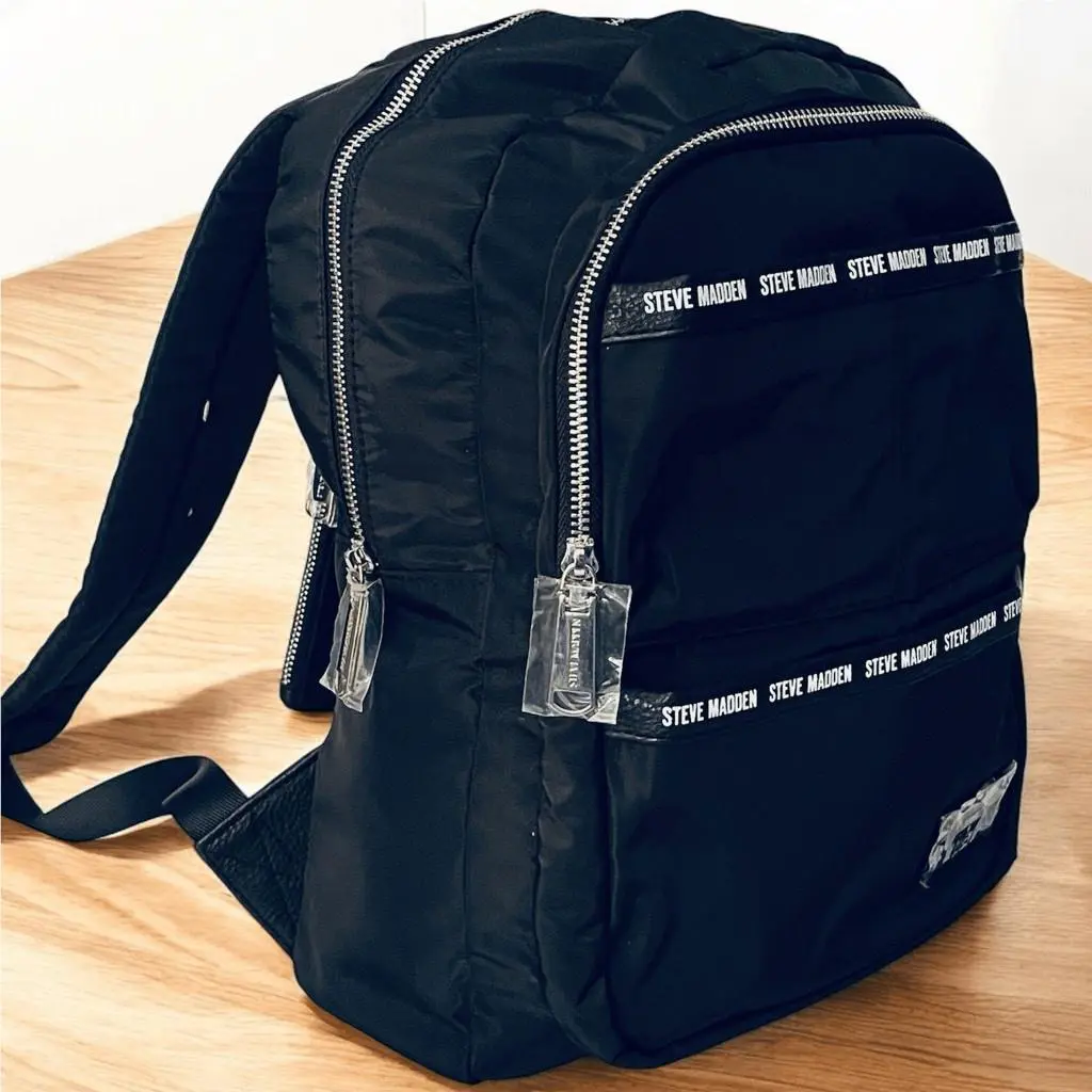 Steve Madden Brichh Black Signature Logo Multi Pockets Backpack Bag Pouch