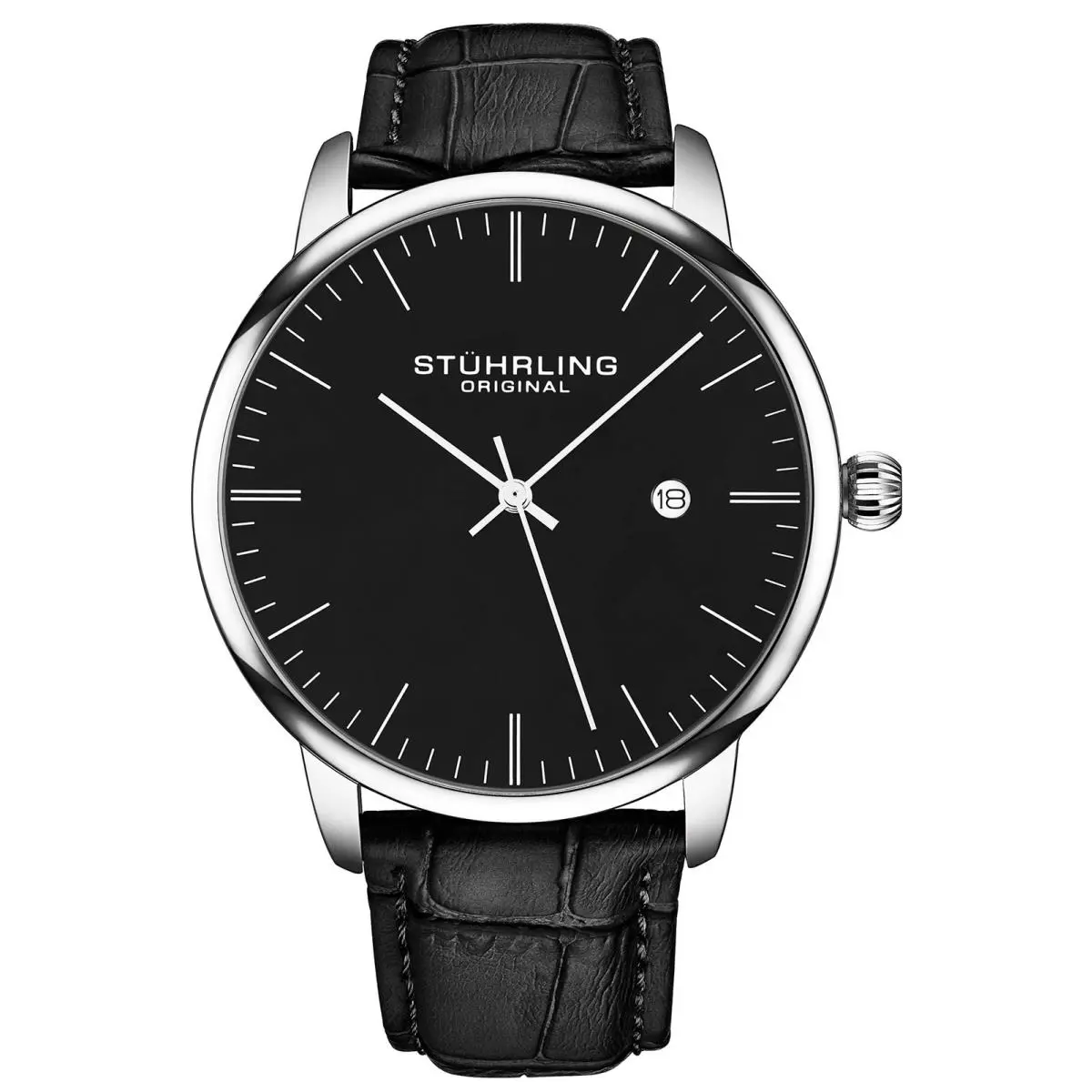 Stuhrling Original Men’s 40 mm Ultra-slim Black Dial Dress Watch with Calfsk