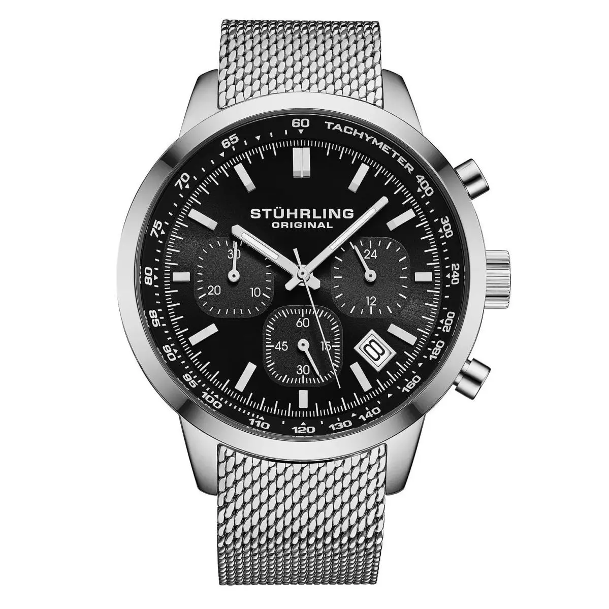 Stuhrling 4082 1 Chronoport Quartz Date Stainless Steel Mesh Bracelet Mens Watch