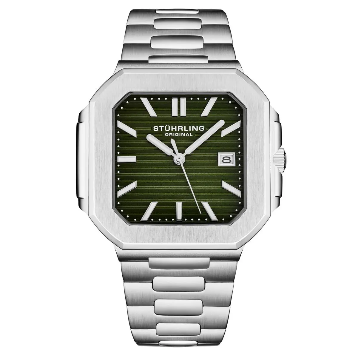 Stuhrling 4064 2 Modulus Square Dial Quartz Date Green Dial Mens Watch