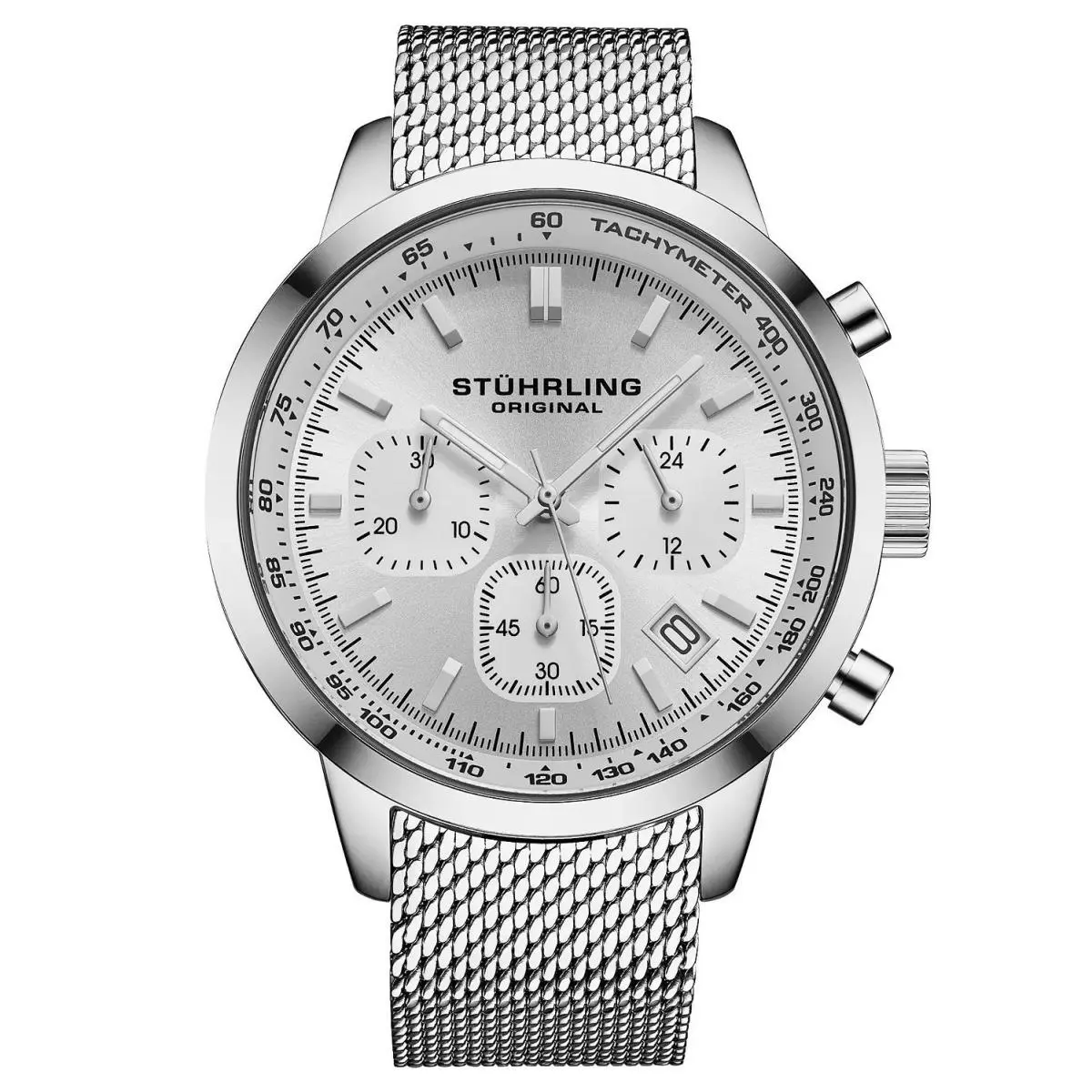 Stuhrling 4082 2 Chronoport Quartz Date Chronograph Mesh Bracelet Mens Watch