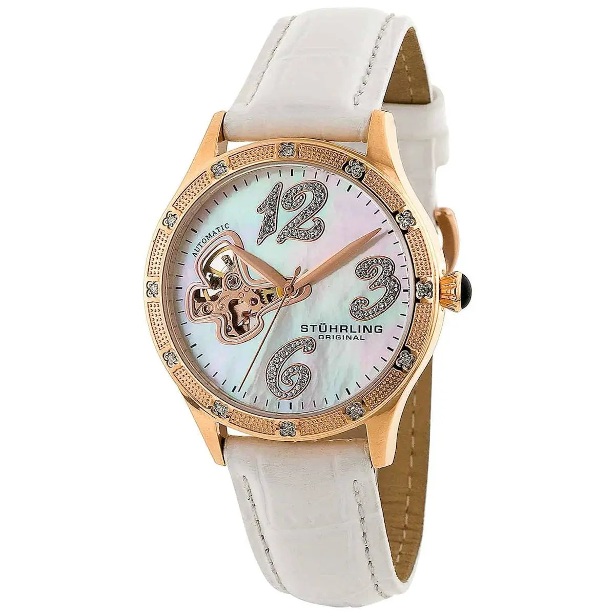 Stuhrling 196 Audrey Automatic Open Heart Butterfly Diamond Rose Womens Watch by Stührling