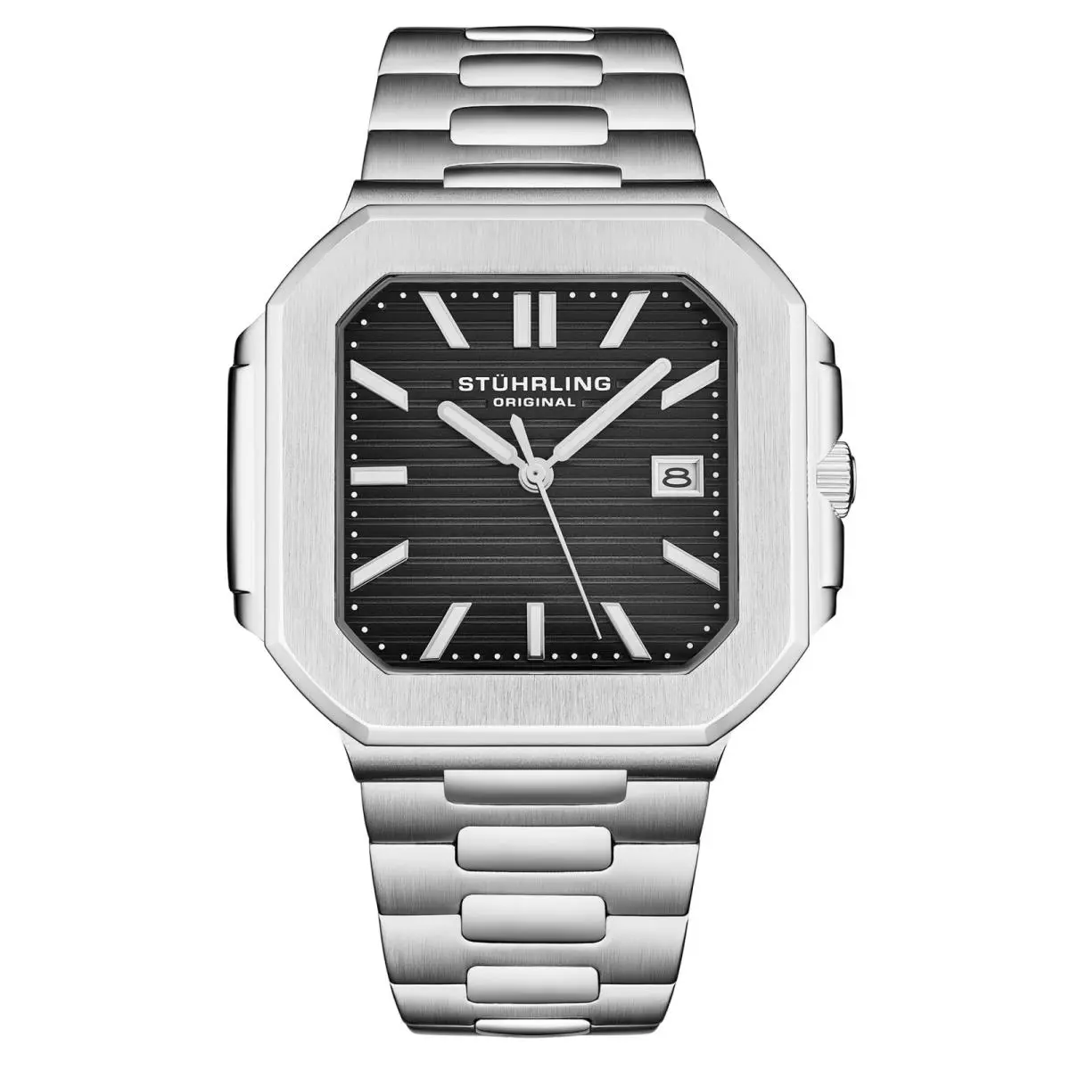 Stuhrling 4064 1 Modulus Square Dial Quartz Date Black Dial Mens Watch