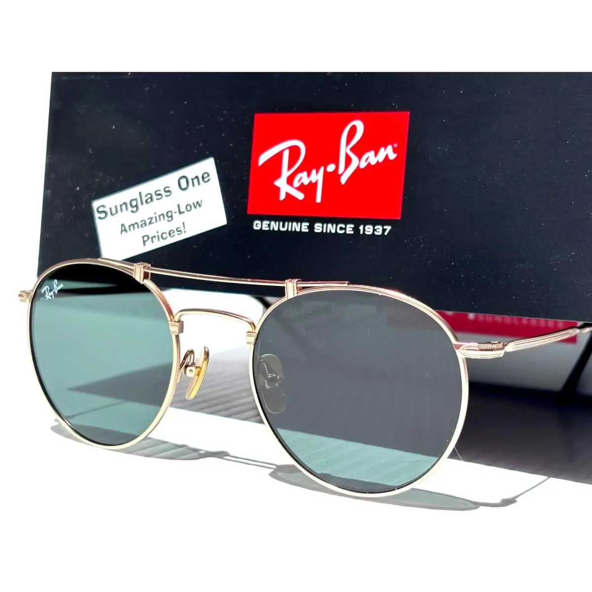 Ray Ban Round Shiny Gold Metal Frame Green Lens Sunglass RB 8147 9136/58