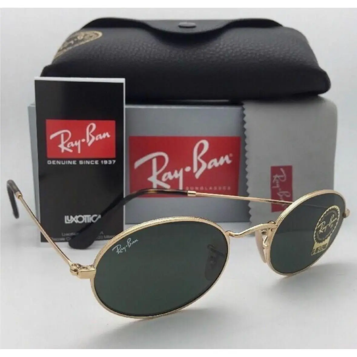 Ray-ban Oval Flat Lenses Rb3547n 001 Round Gold Green G-15 Classic Sunglasses