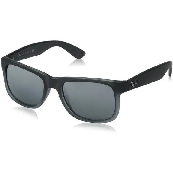 Ray-ban RB4165 Justin Rectangular Sunglasses 852 8851 Rubber Grey - Frame: Black, Lens: Silver