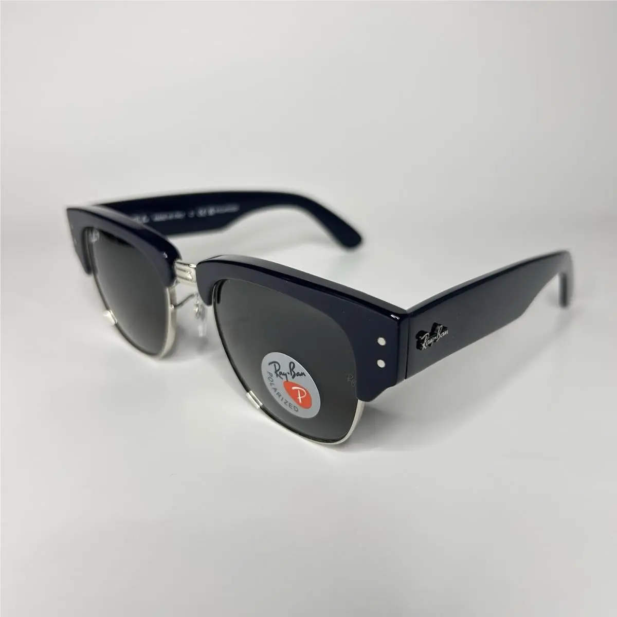 RB0316S-136678_53 Unisex Ray Ban Mega Clubmaster Polarized Sunglasses - Frame: Blue on silver