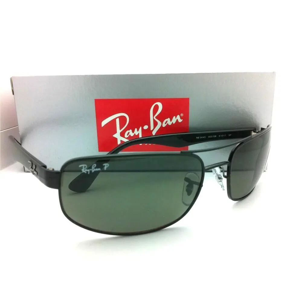 Polarized Ray-ban Sunglasses RB 3445 002/58 64-17 130 Black Frame W/green Lenses