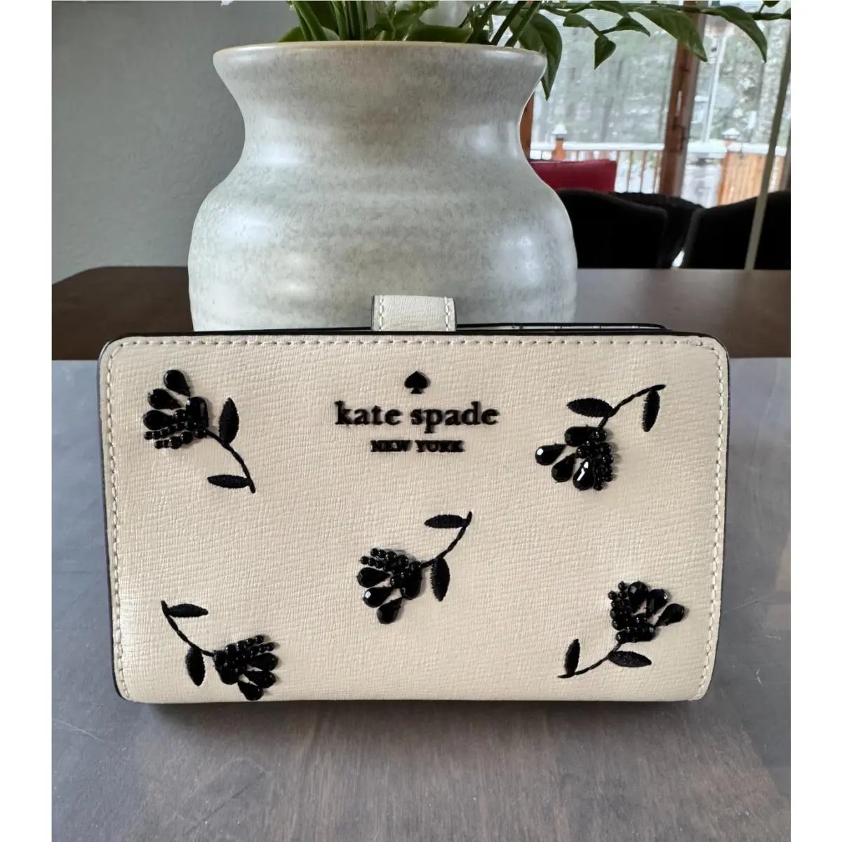 New Kate Spade Floral Embellished Medium Bifold Wallet - Meringue Multi