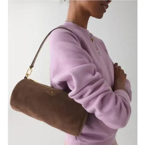 Kate Spade Roulette Medium Shoulder Bag Suede Purse Hot Fudge - Hot Color